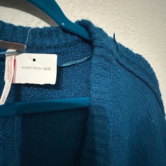 NEW Free People Brookside Tunic Oversized Kawaii Teal Sweater Halcyon Blue Sz Lg - Picture 6 of 7